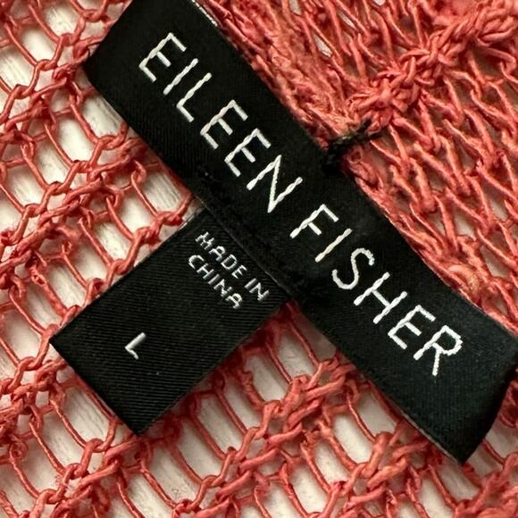 Eileen Fisher Linen Crochet Open Front Cardigan Sweater Size L - Picture 4 of 7